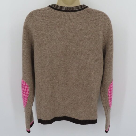 Alexandra Bartlett Women Large Lambswool Wool Brown Pink Elbow Patch Sweater - Picture 6 of 11